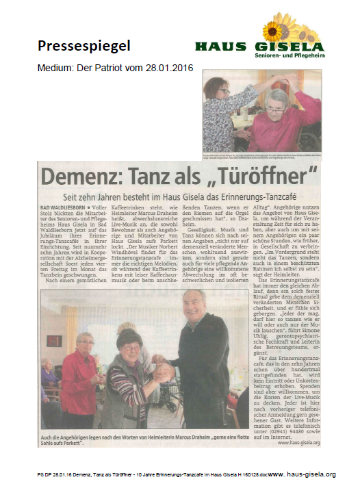 PS DP 28.01.16 Demenz, Tanz als Türöffner - 10 Jahre Erinnerungs-Tanzcafe im Haus Gisela H 160128